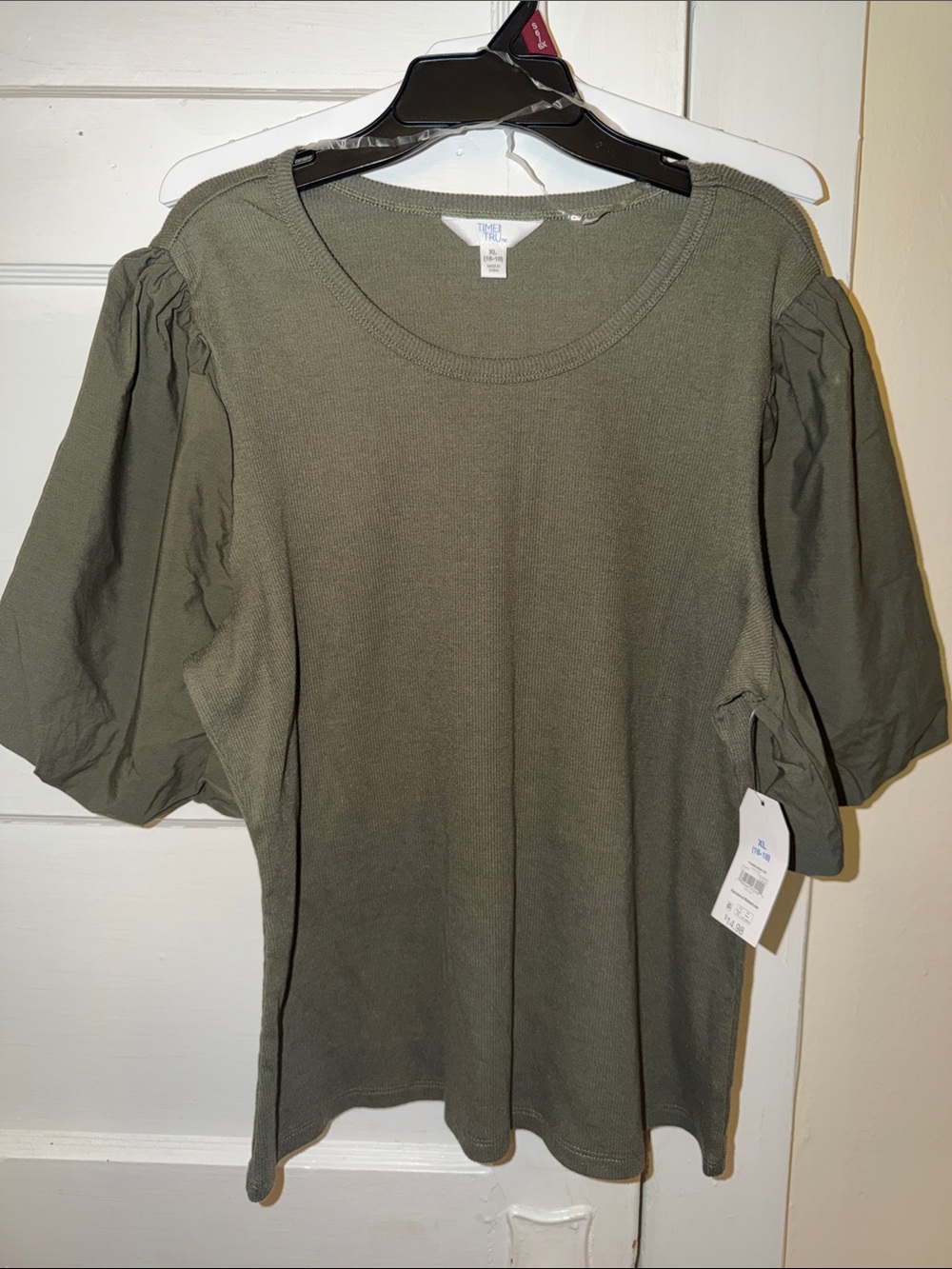 Thread & Supply Olive Green Puff Sleeve Knit Tee